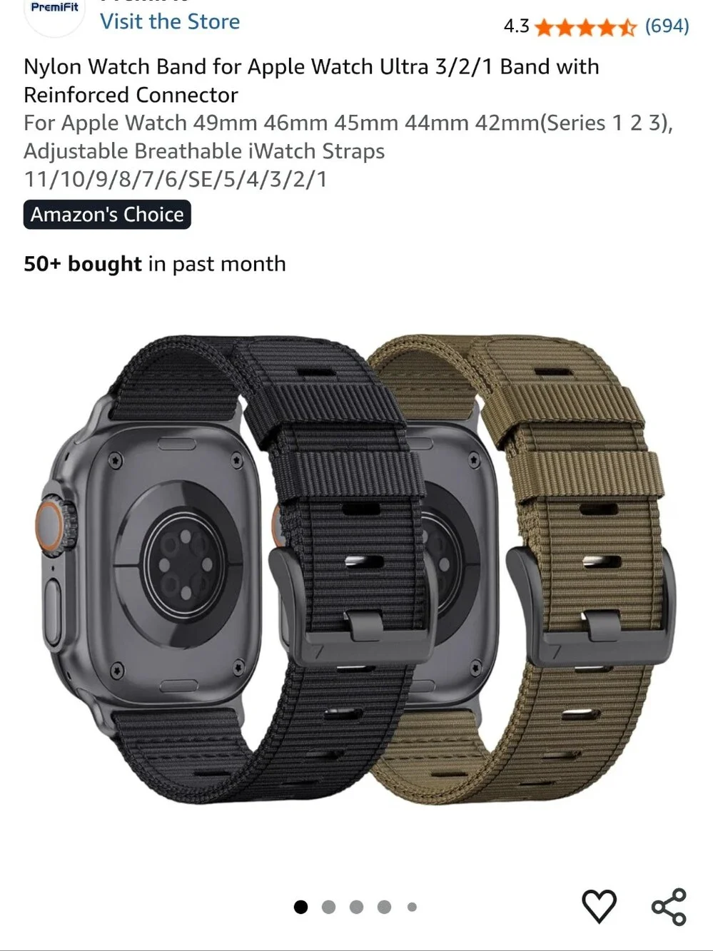 Nylon Loop Watch Band for Smartwatches - Black and Olive